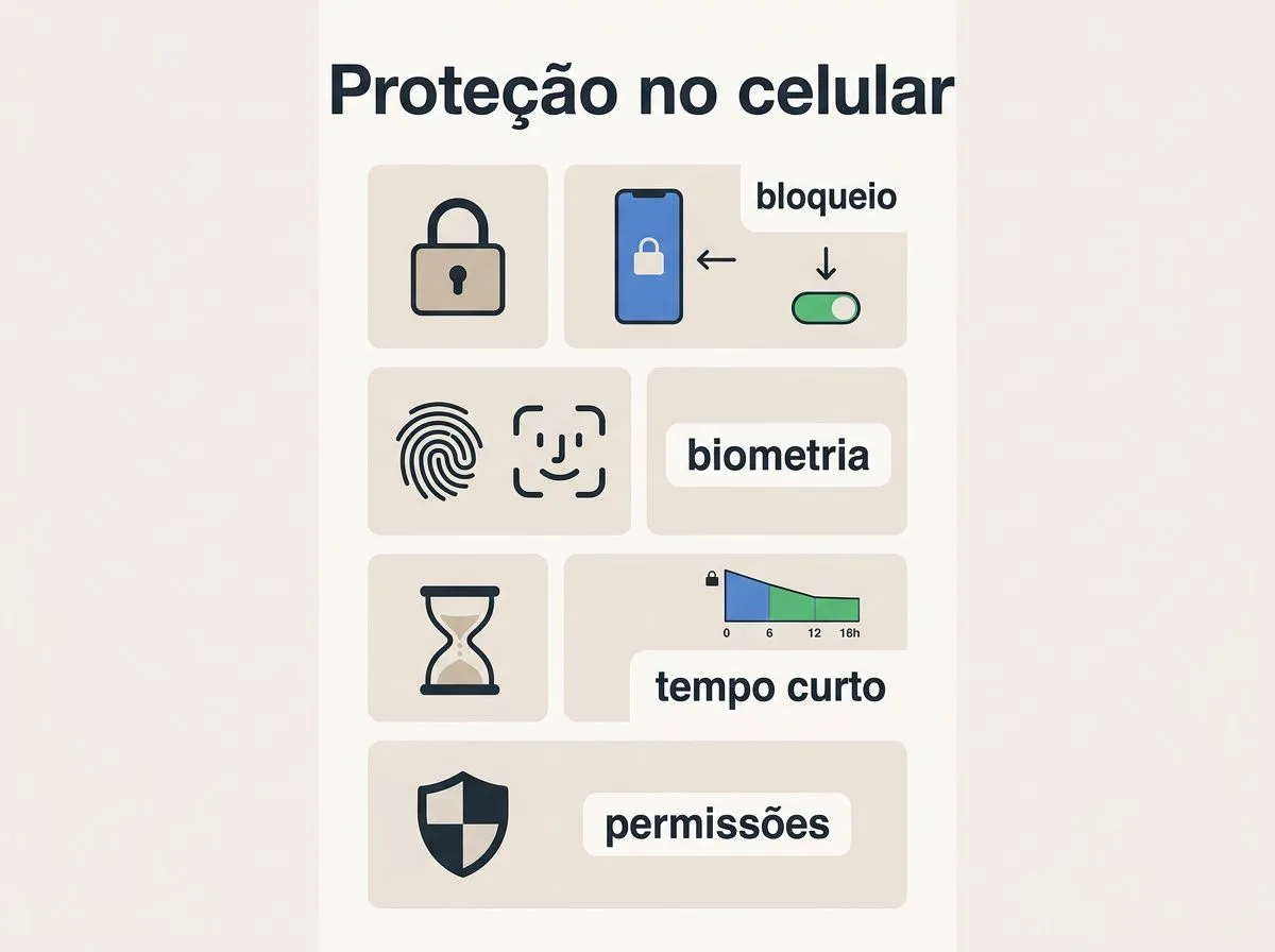 Infográfico com passos para proteger o celular antes de comprar online
